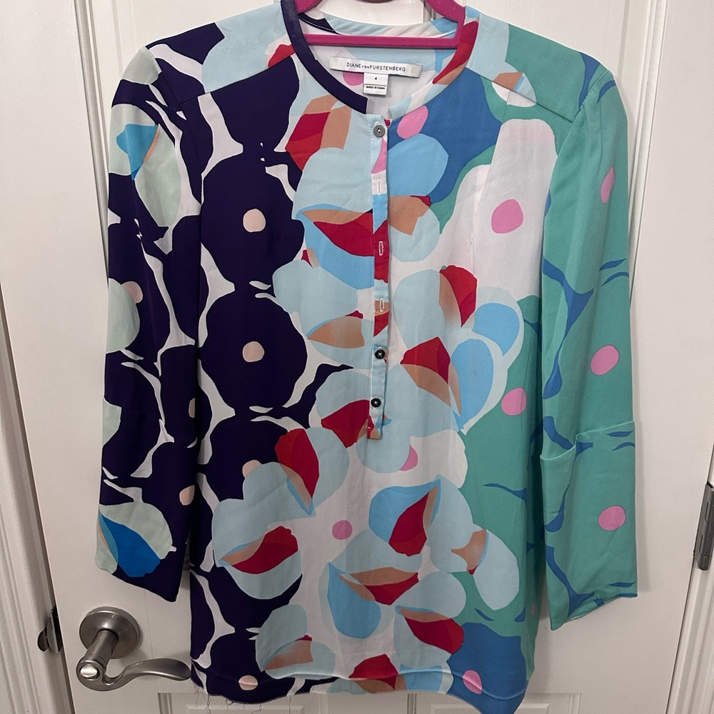 Diane Von Furstenberg Multicolor Abstract Blouse